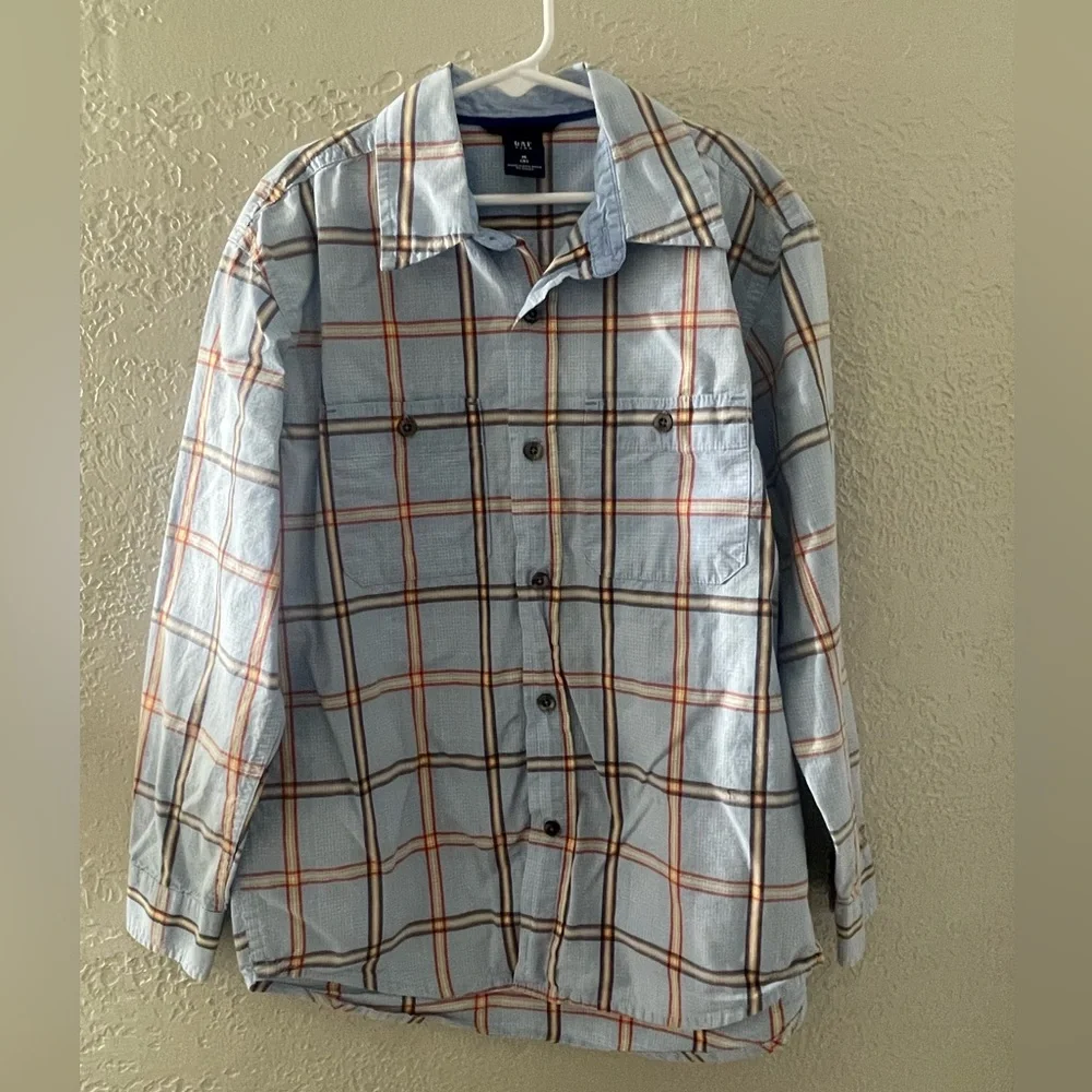 GAP Kids Plaid Button Down Shirt -‎ Blue/Orange Size M (8)
